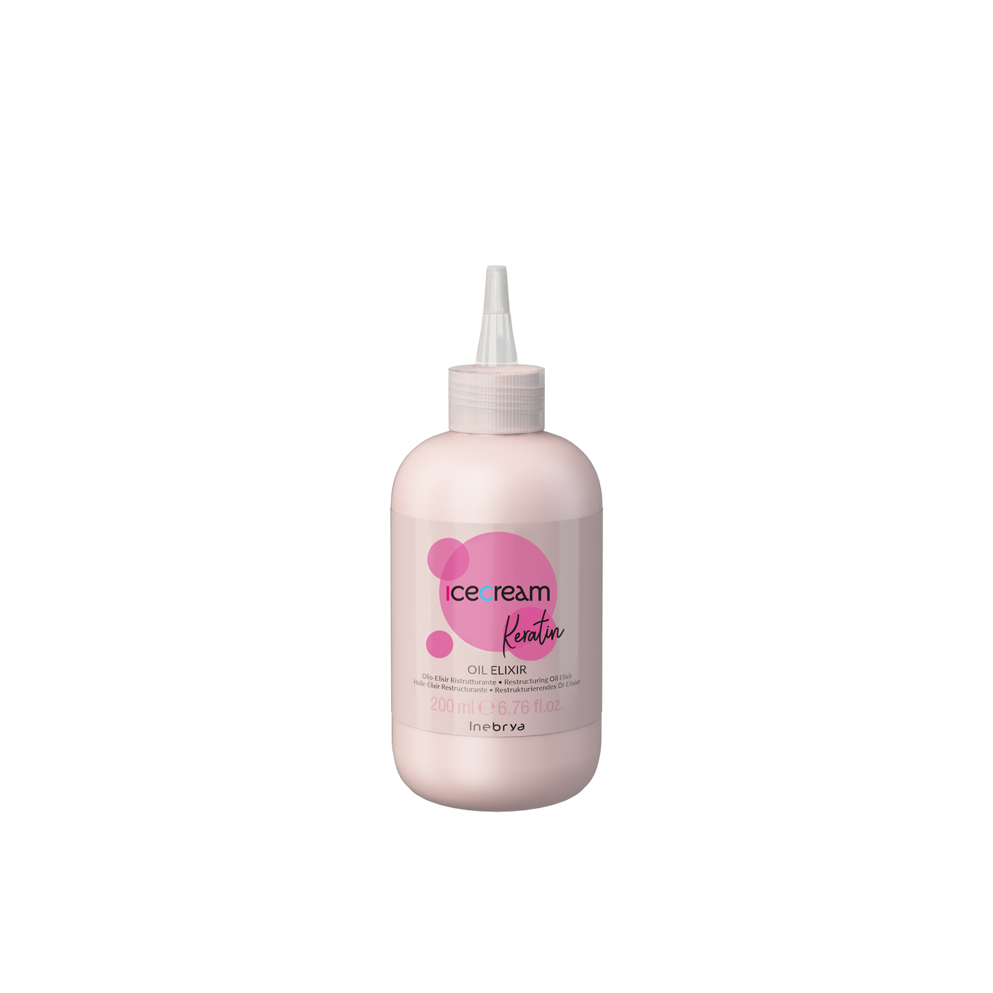 Icecream Keratin Oil Elixir 200ml for hair repair and shine, pink bottle with dropper cap
