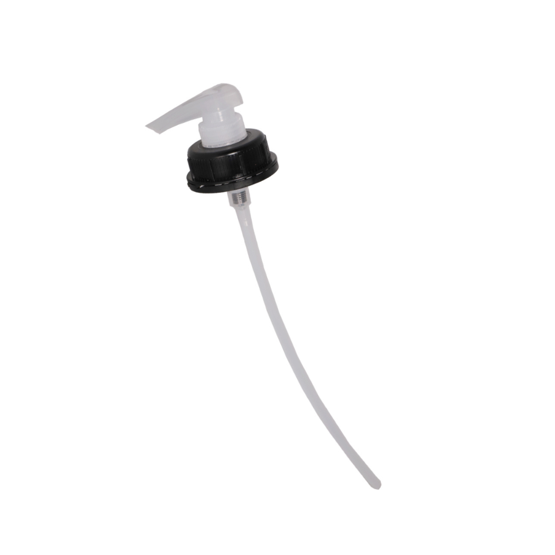Black and clear plastic pump dispenser with long tube for beauty product bottles