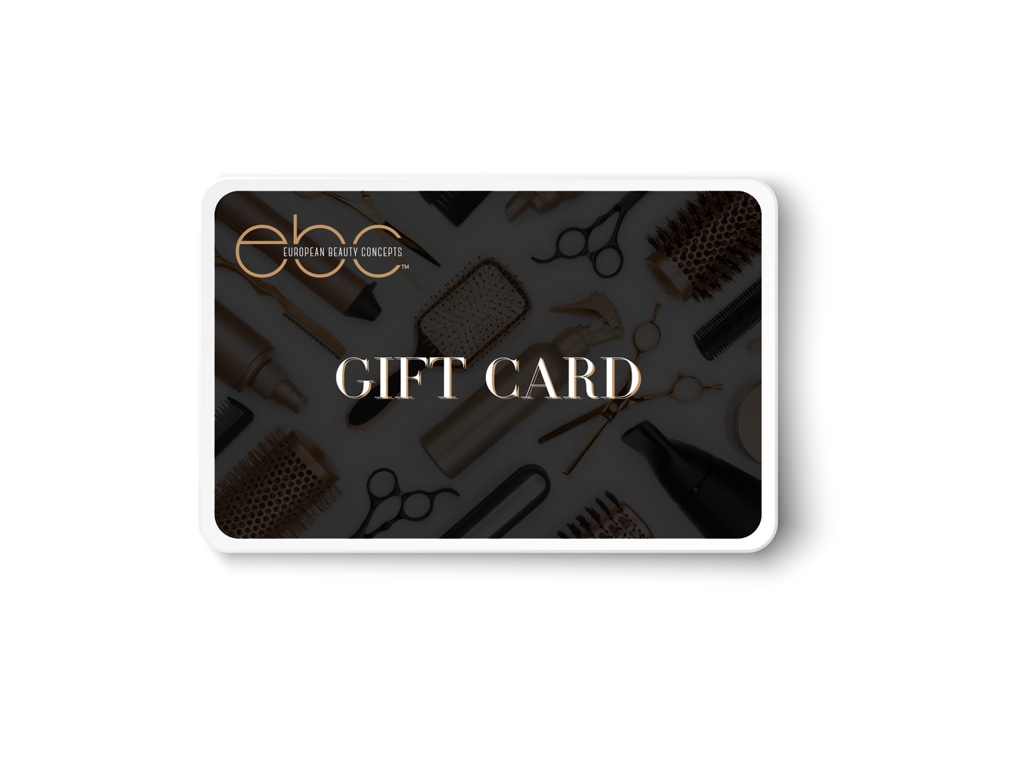 European Beauty Concepts gift card with hair tools background