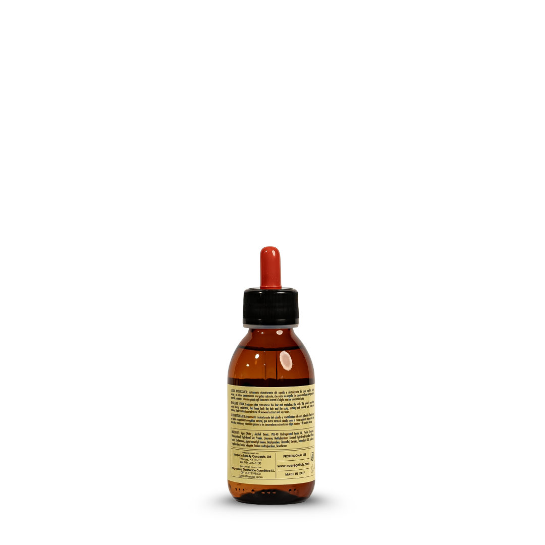 Amber glass bottle with dropper, professional hair treatment, made in Italy, European beauty product