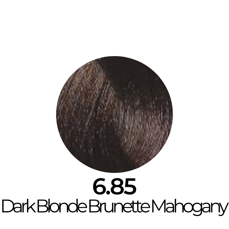 Dark Blonde Brunette Mahogany 6.85 hair color swatch for European beauty products