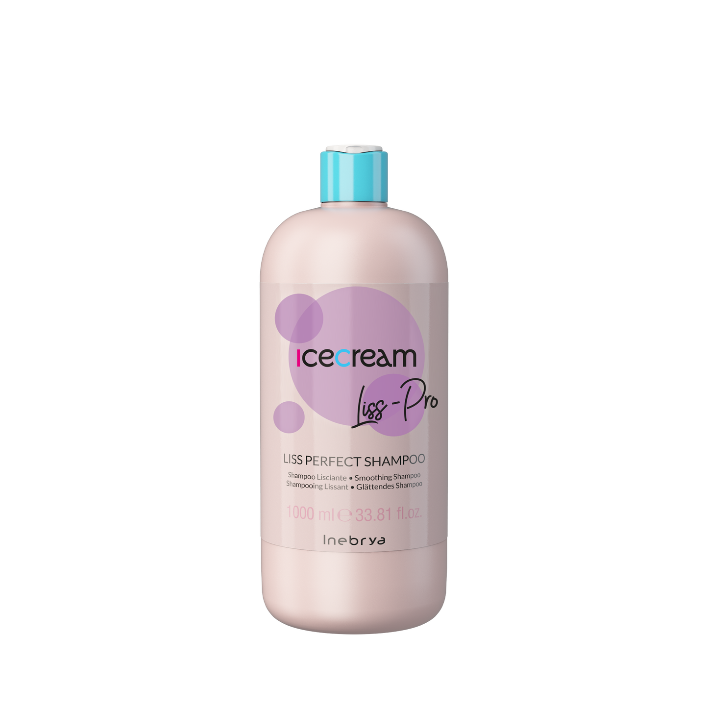 Icecream Liss-Pro smoothing shampoo for sleek, frizz-free hair, 1000ml bottle with purple design