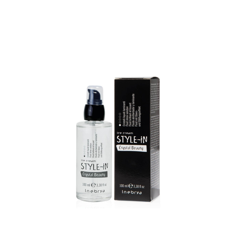 Inebrya Style-In Crystal Beauty ice cream hair fluid in clear bottle and black box, 100ml