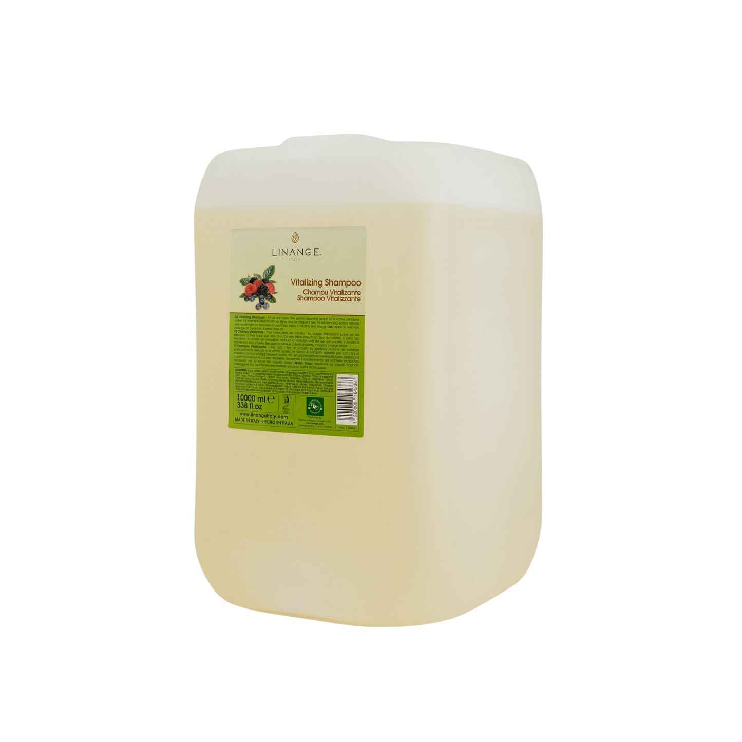 Linange Italy Vitalizing Shampoo 10L for all hair types, nourishing formula in bulk container
