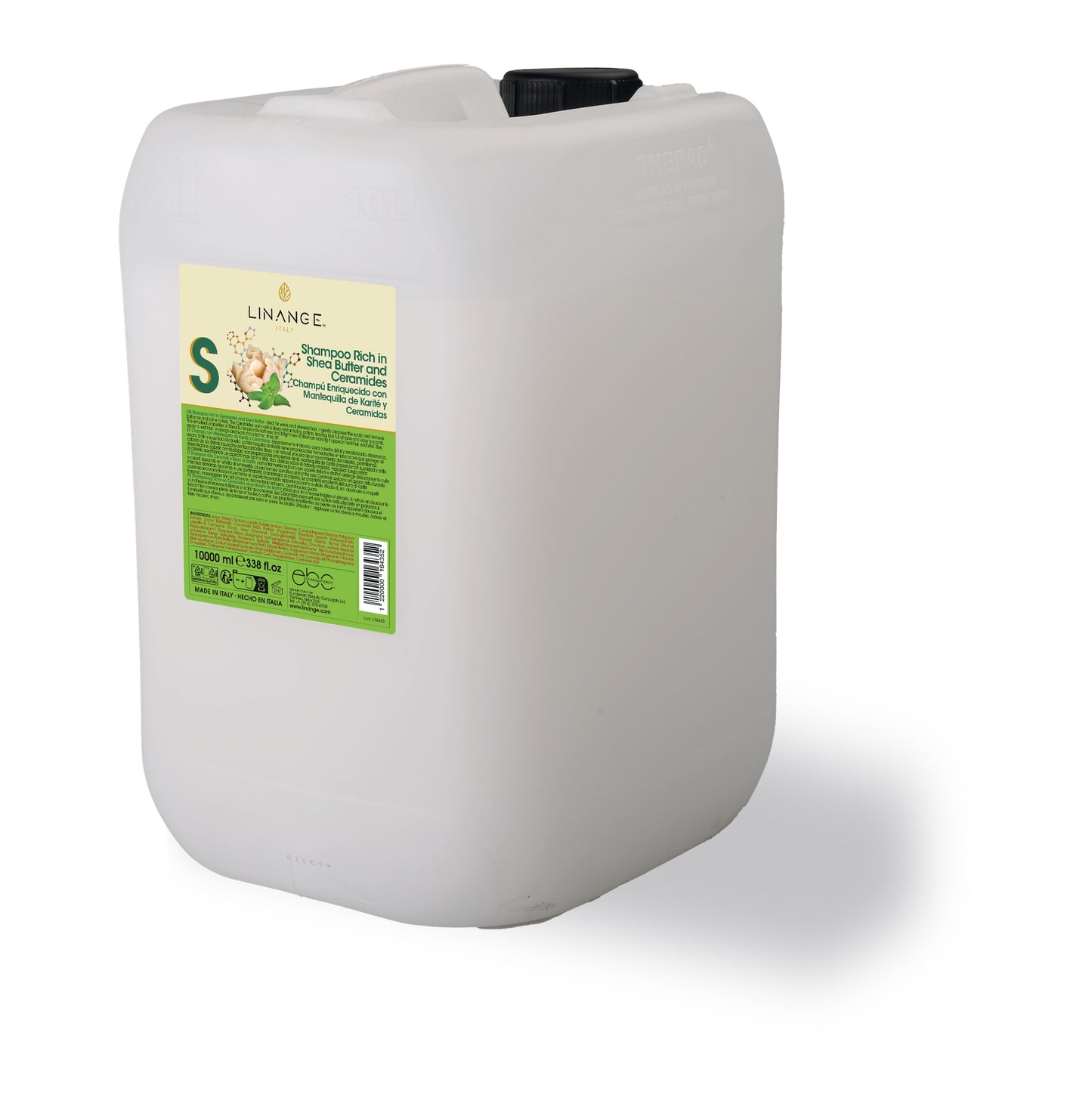 Linange Italy 10L shampoo rich in shea butter & ceramides for salon use, made in Italy