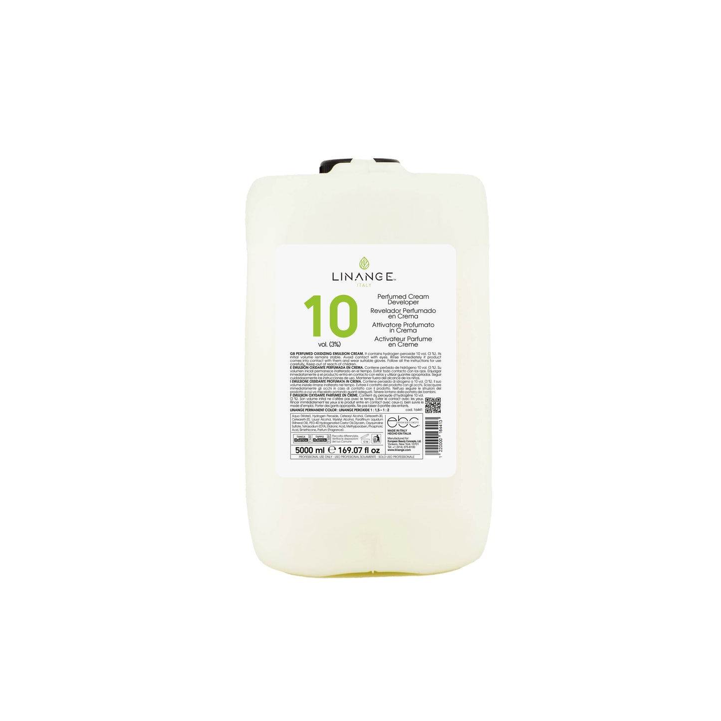 Linange 10 vol 3% perfumed cream developer for professional hair coloring, 5000ml salon size