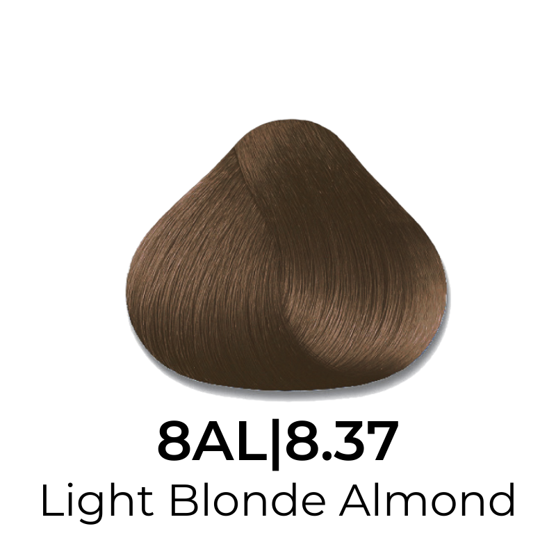 Light Blonde Almond hair color swatch 8AL|8.37 for salon or home use