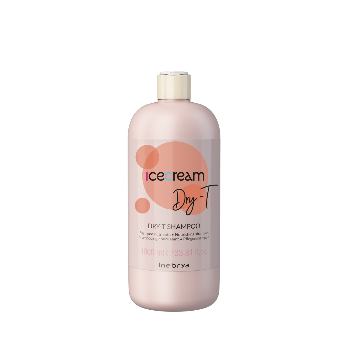 Icecream Dry-T Nourishing Shampoo 1000ml for dry hair care, pink bottle with peach label design