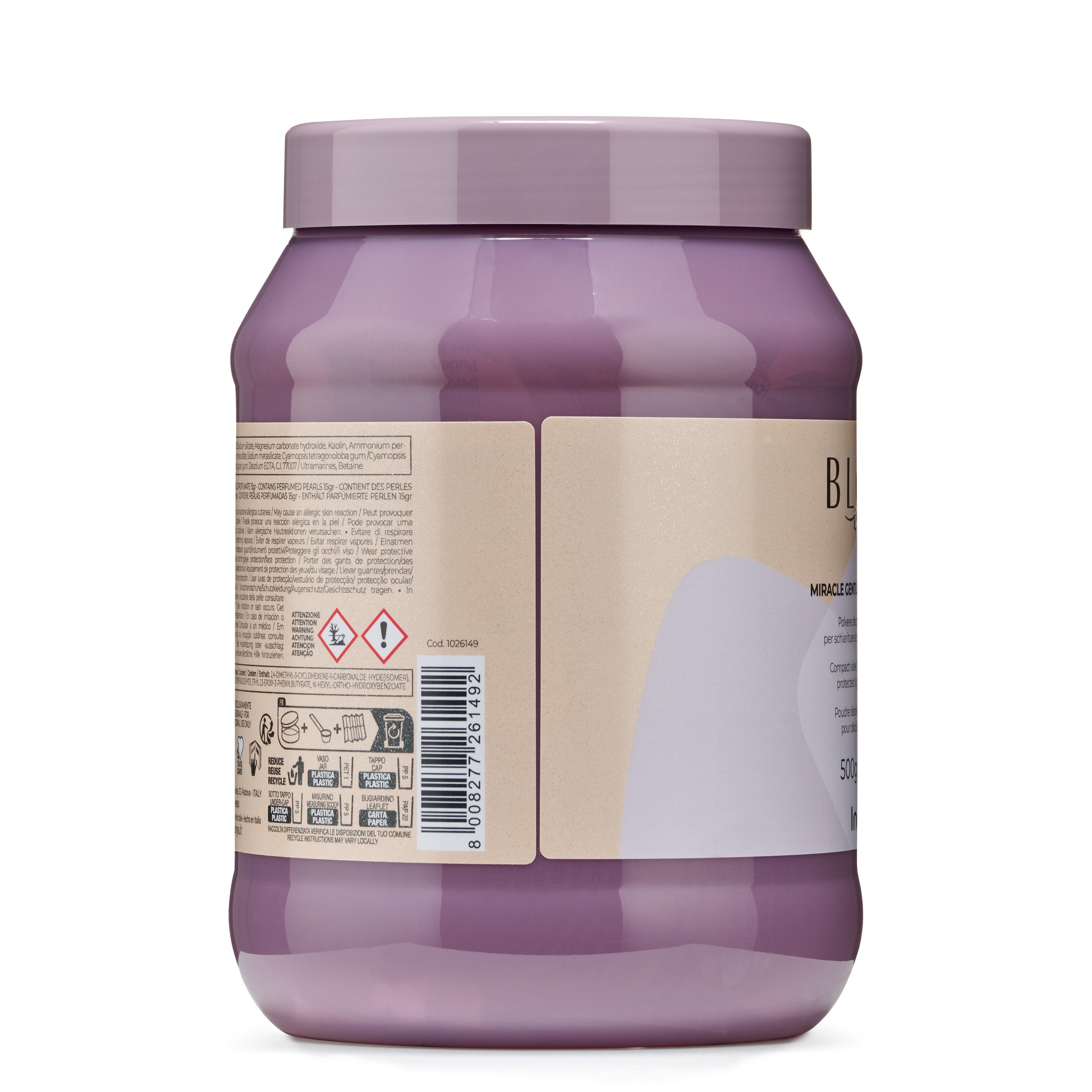 Purple jar of Miracle Centrifugal Depilatory Powder with perfumed pearls, 500g, for professional use