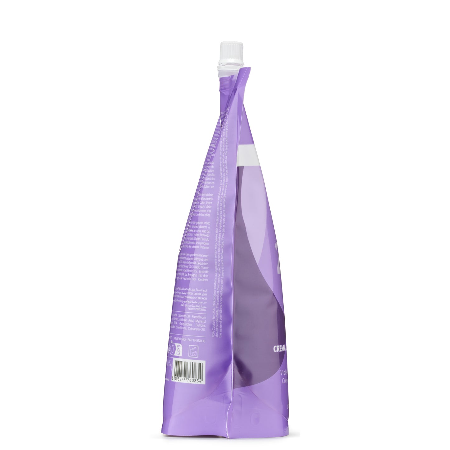 Purple hair toner cream in a squeezable pouch with white cap, labeled Violet Cream for blonde hair care.