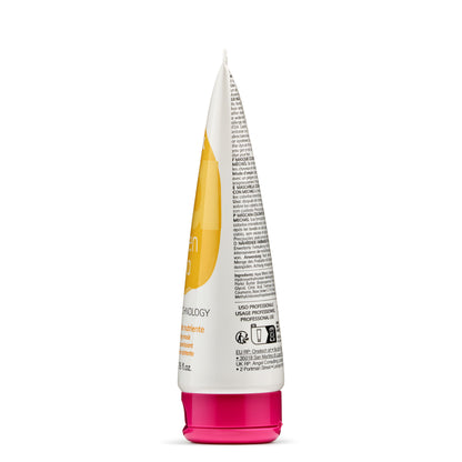 White and yellow hair color mask tube with pink cap, professional use label, multilingual instructions