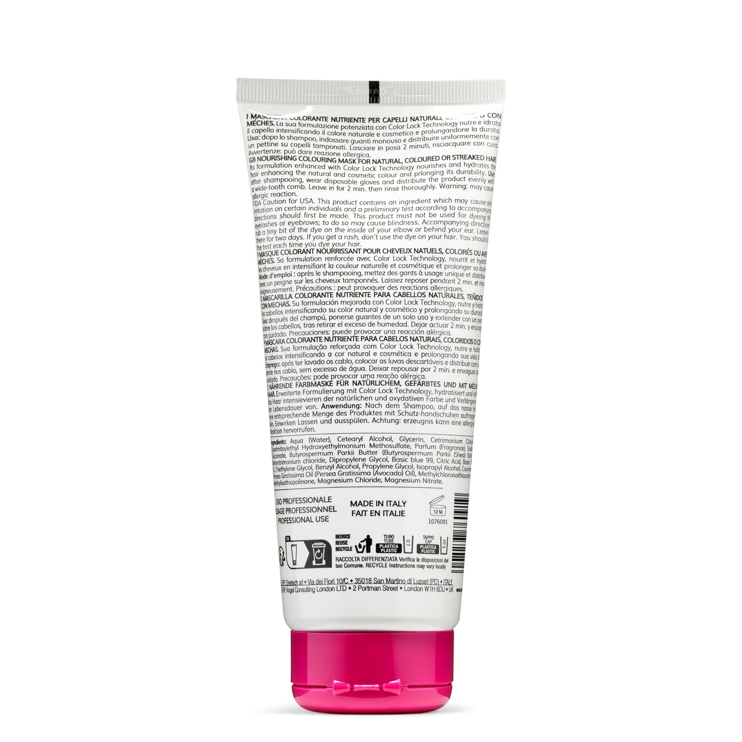 Nourishing hair color mask for natural or colored hair, made in Italy, with Color Lock Technology