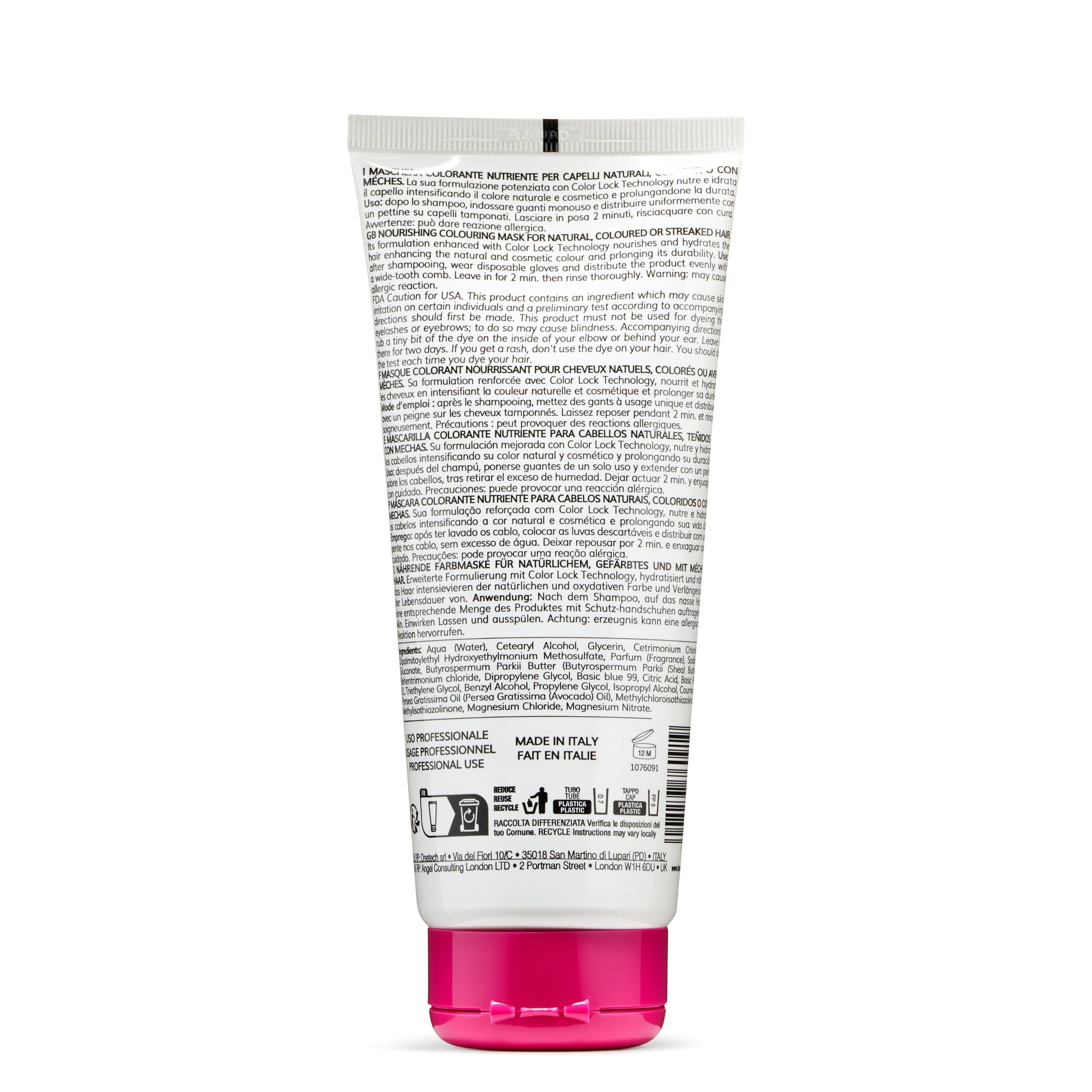 Nourishing hair color mask for natural or colored hair, made in Italy, with Color Lock Technology
