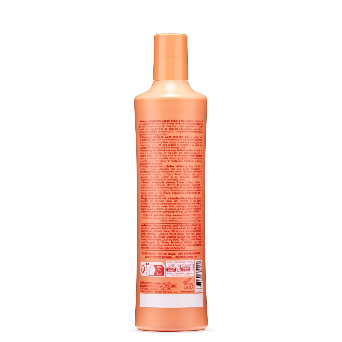 Energizing shampoo for weak and fine hair, vitamin-rich formula, made in Italy, professional use