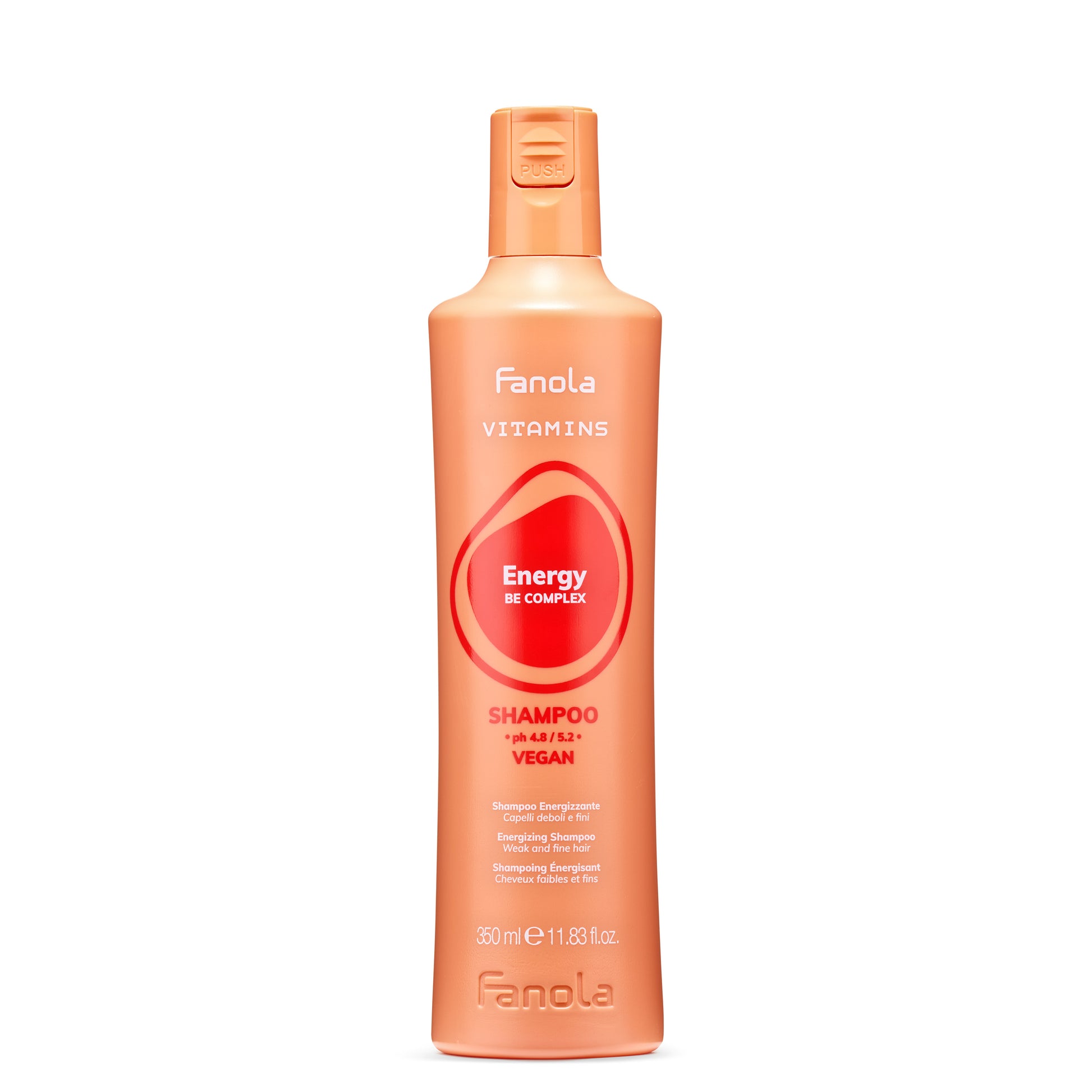 Fanola Vitamins Energy BE Complex Shampoo for weak and fine hair, vegan formula, 350ml