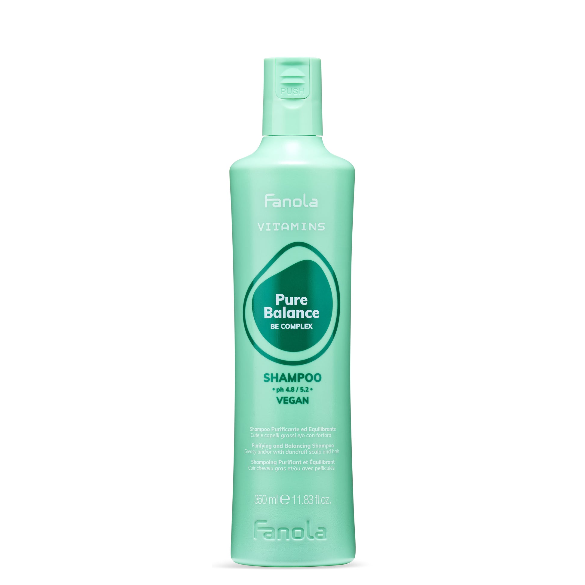 Fanola Pure Balance Shampoo for greasy hair and dandruff, vegan formula, 350ml