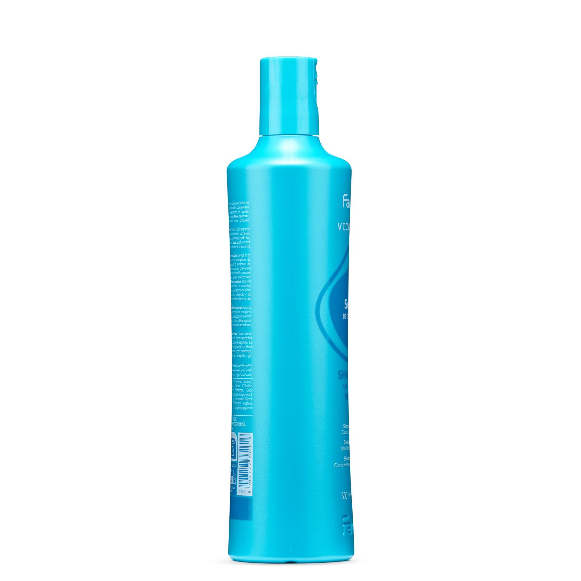 Blue bottle of gentle vitamin complex shampoo for sensitive scalp, 350ml, professional hair care