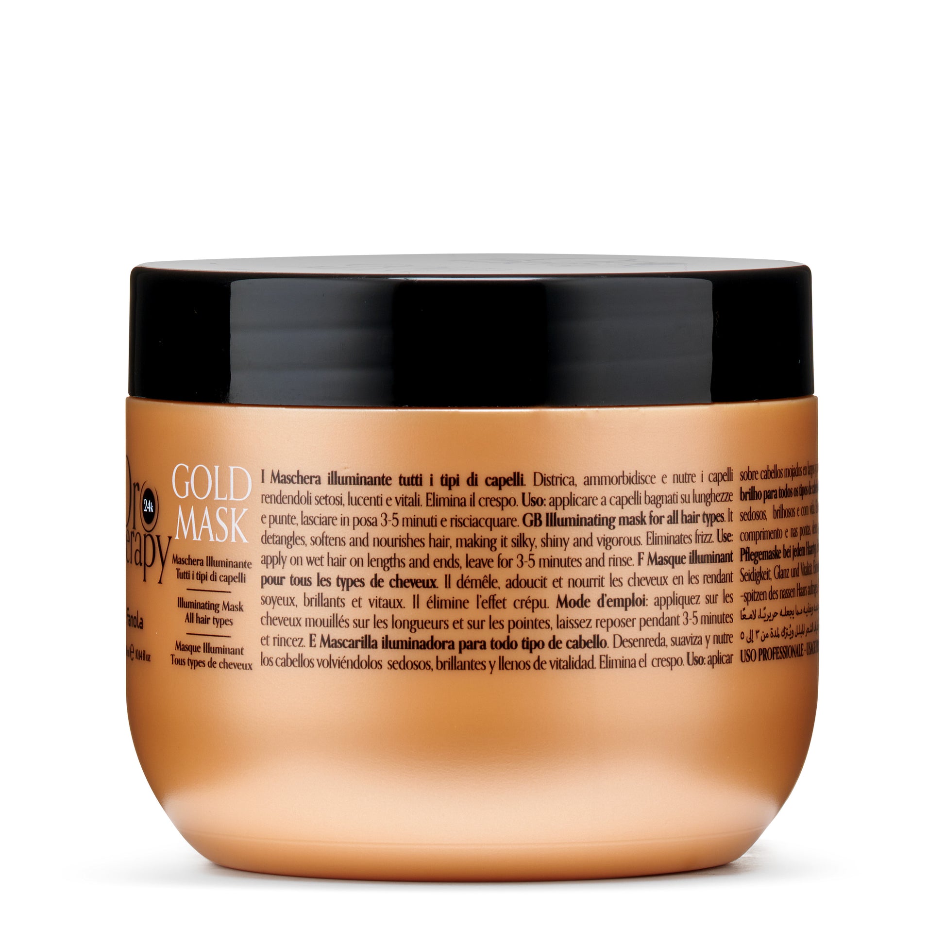 Gold hair mask for all hair types, illuminating, detangles, softens, eliminates frizz, shiny vibrant hair treatment
