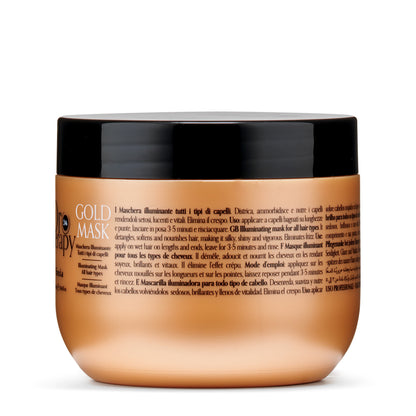 Gold hair mask for all hair types, illuminating, detangles, softens, eliminates frizz, shiny vibrant hair treatment