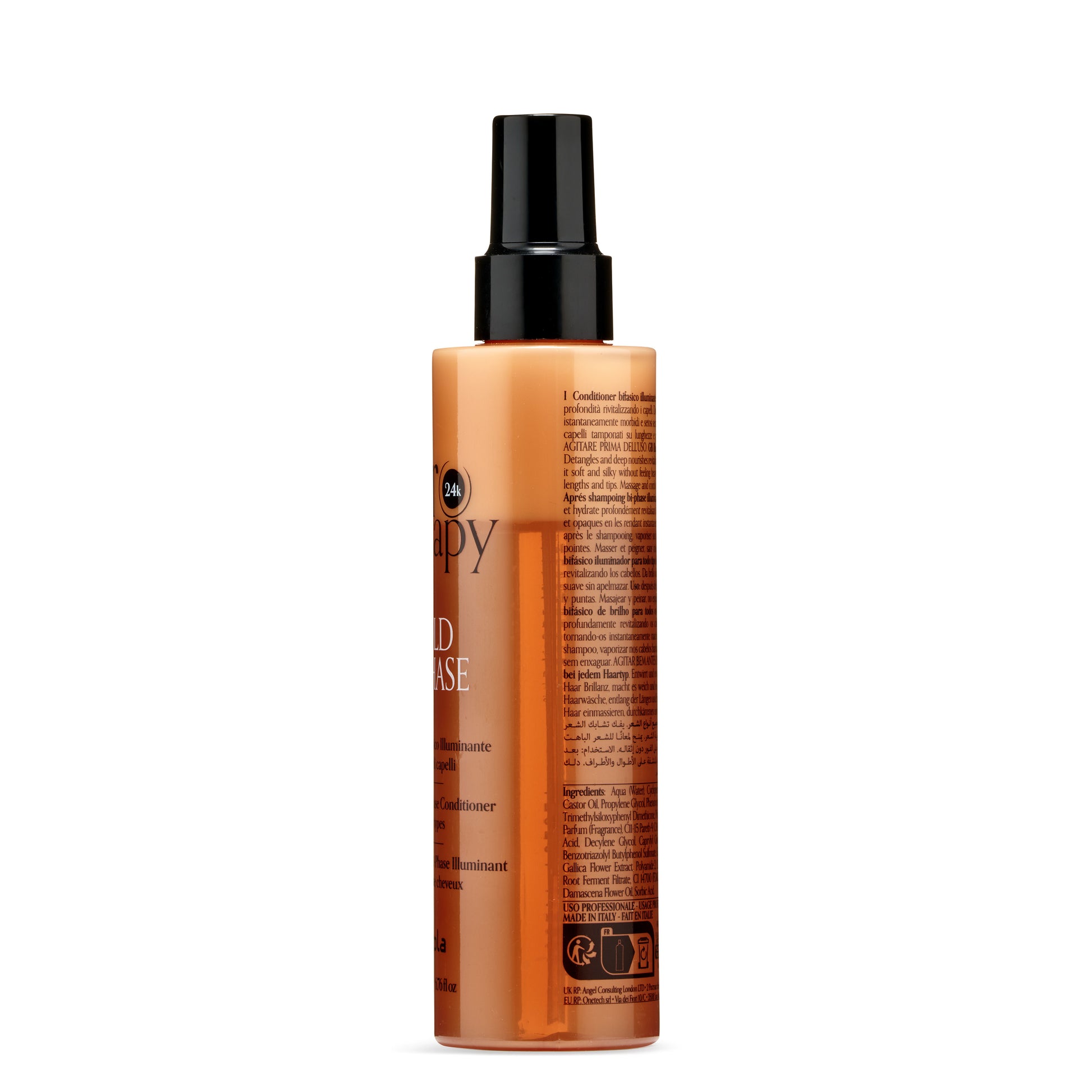 24k Gold Phase Illuminating Hair Conditioner, bi-phase formula for soft, silky hair, made in Italy