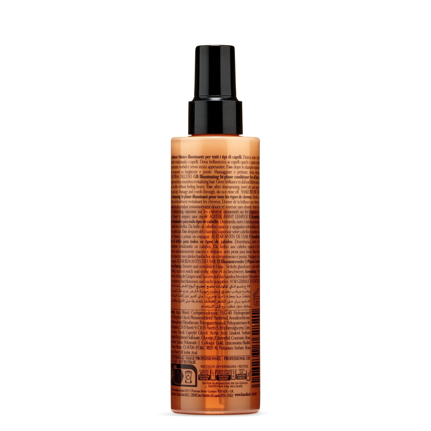 Illuminating bi-phase hair conditioner for all hair types, spray bottle with multilingual label