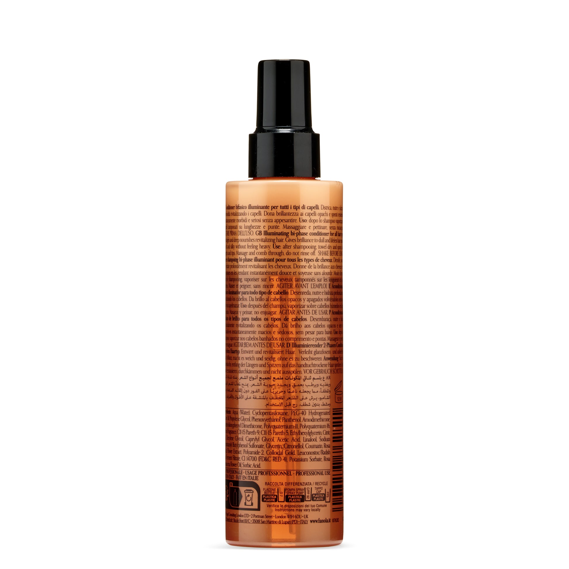 Illuminating bi-phase hair conditioner for all hair types, spray bottle with multilingual label