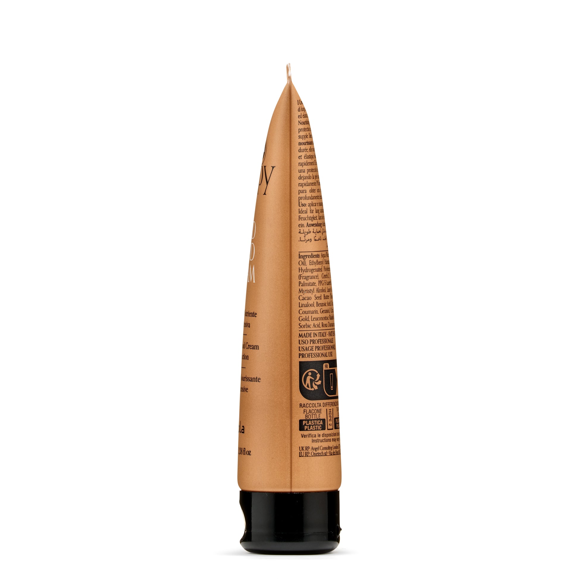 Luxury hand cream tube with nourishing formula, made in Italy, professional use, gold packaging