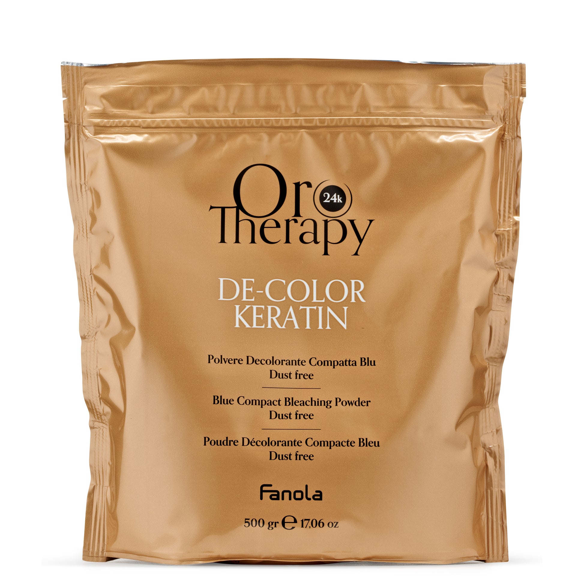 Oro Therapy De-Color Keratin blue compact bleaching powder, dust-free, 500g for hair lightening