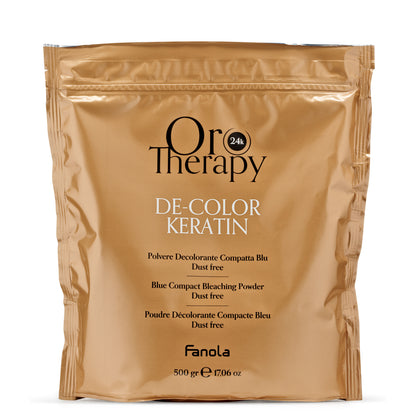 Oro Therapy De-Color Keratin blue compact bleaching powder, dust-free, 500g for hair lightening