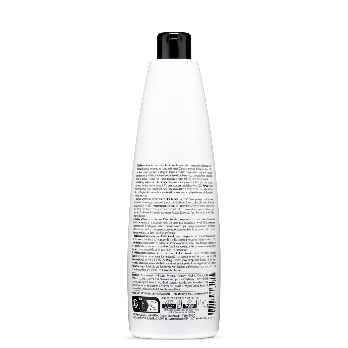Color Keratin oxidizing emulsion for hair coloring, professional use, made in Italy