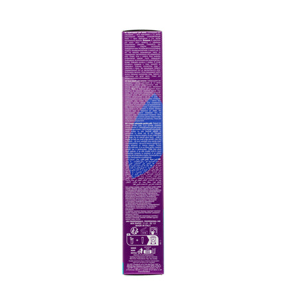 Purple box of professional hair color cream with multilingual instructions, made in Italy for salon use