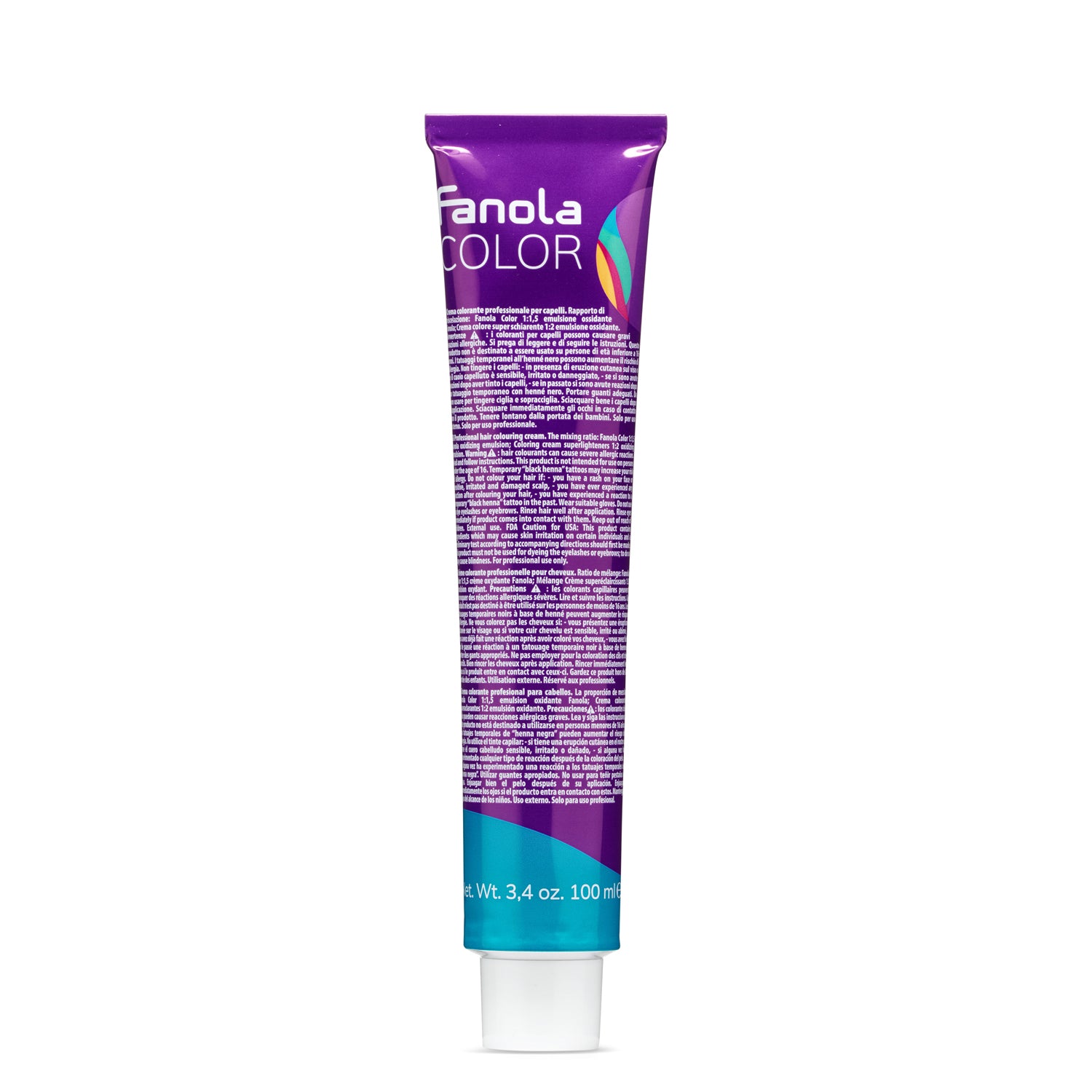 Fanola Color professional hair dye cream tube, 100ml, for salon use, vibrant purple packaging