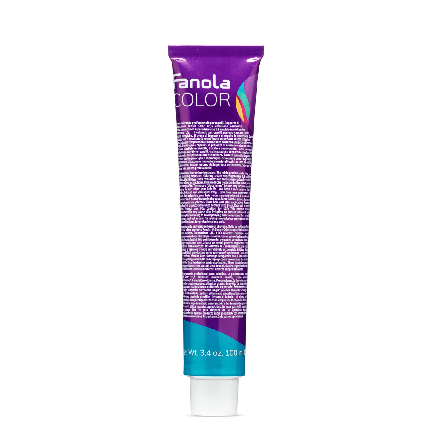 Fanola Color professional hair dye cream tube, 100ml, purple packaging for salon use