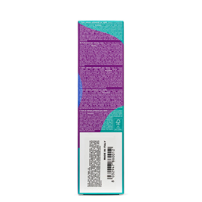 Professional hair coloring cream box with multilingual instructions, made in Italy, FSC certified packaging