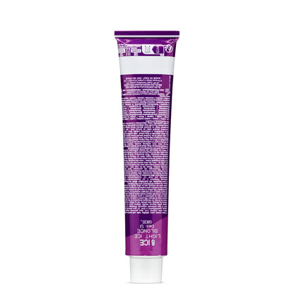 Purple tube of Light Ice 8 Ice hair dye, shade Blonde, made in Italy, professional use only