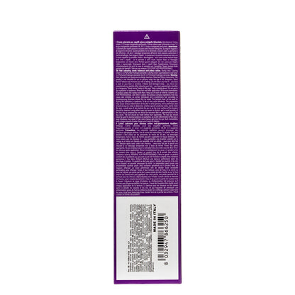 Purple box of professional hair coloring cream with anti-yellow action, made in Italy, for salon use