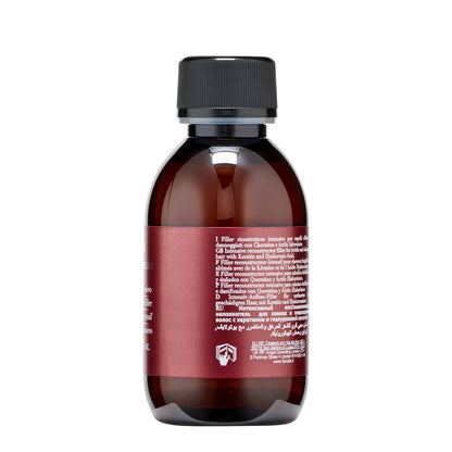 Intensive hair filler with keratin & hyaluronic acid for damaged hair, amber bottle with multilingual label