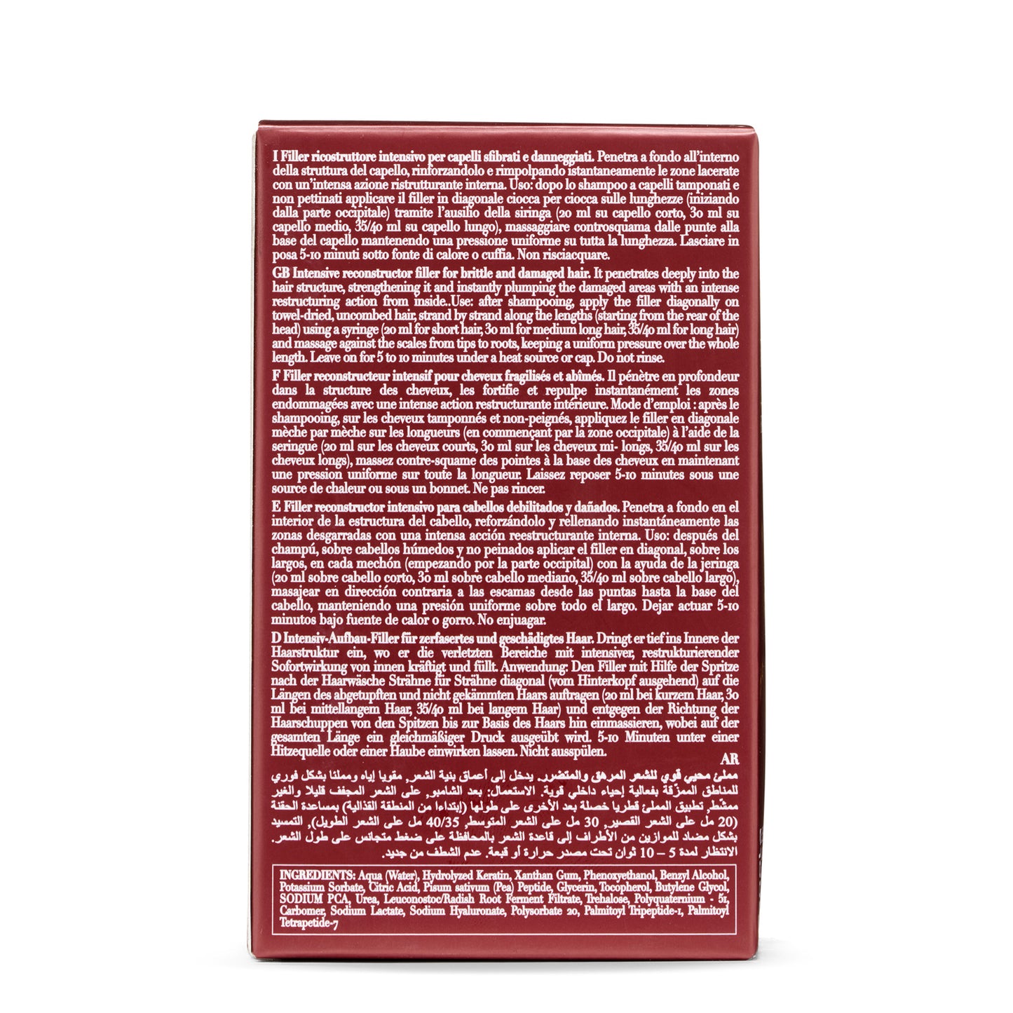 Intensive hair filler for damaged hair, multi-language instructions, deep repair treatment box