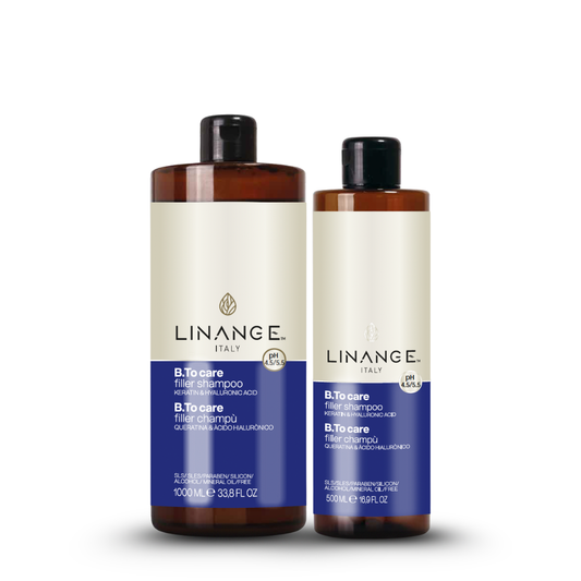 Linange Italy B.To care filler shampoo with keratin & hyaluronic acid, 1000ml and 500ml bottles
