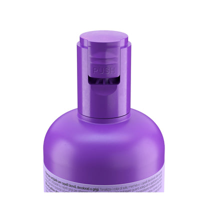 Purple anti-yellow shampoo bottle with push cap for blonde, gray, or bleached hair care