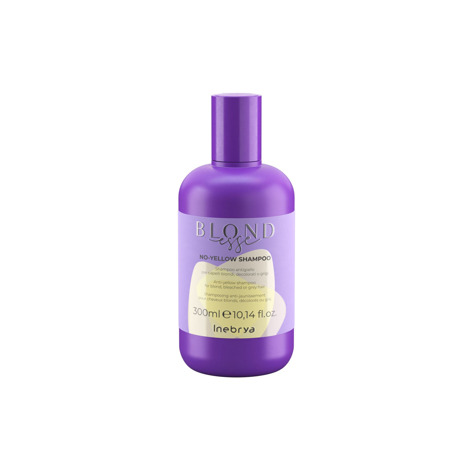 Purple bottle of Blondesse No-Yellow Shampoo for blond, bleached or grey hair, 300ml