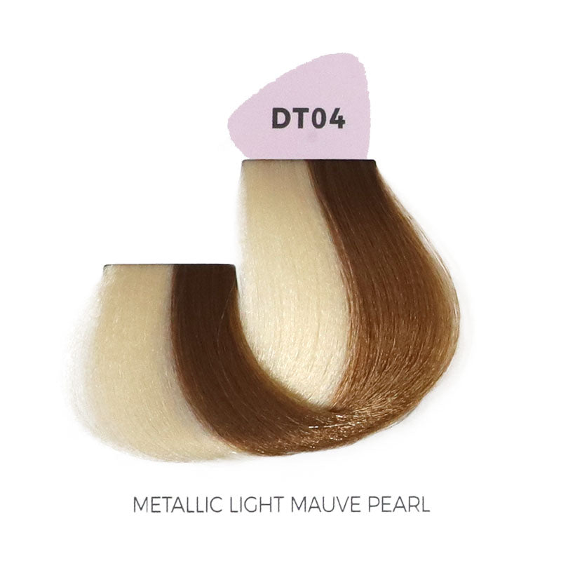 DT04 Metallic Light Mauve Pearl hair color swatch, showcasing smooth gradient tones for beauty styling