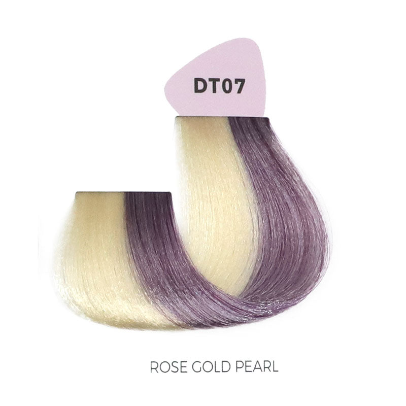 DT07 Rose Gold Pearl hair color swatch, blonde to purple ombre shade for beauty styling