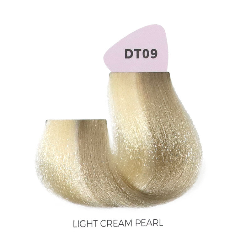 Light Cream Pearl hair color swatch DT09, showcasing soft blonde tone for beauty styling