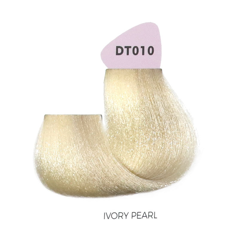 Ivory Pearl hair color swatch DT010, creamy blonde tone for salon use