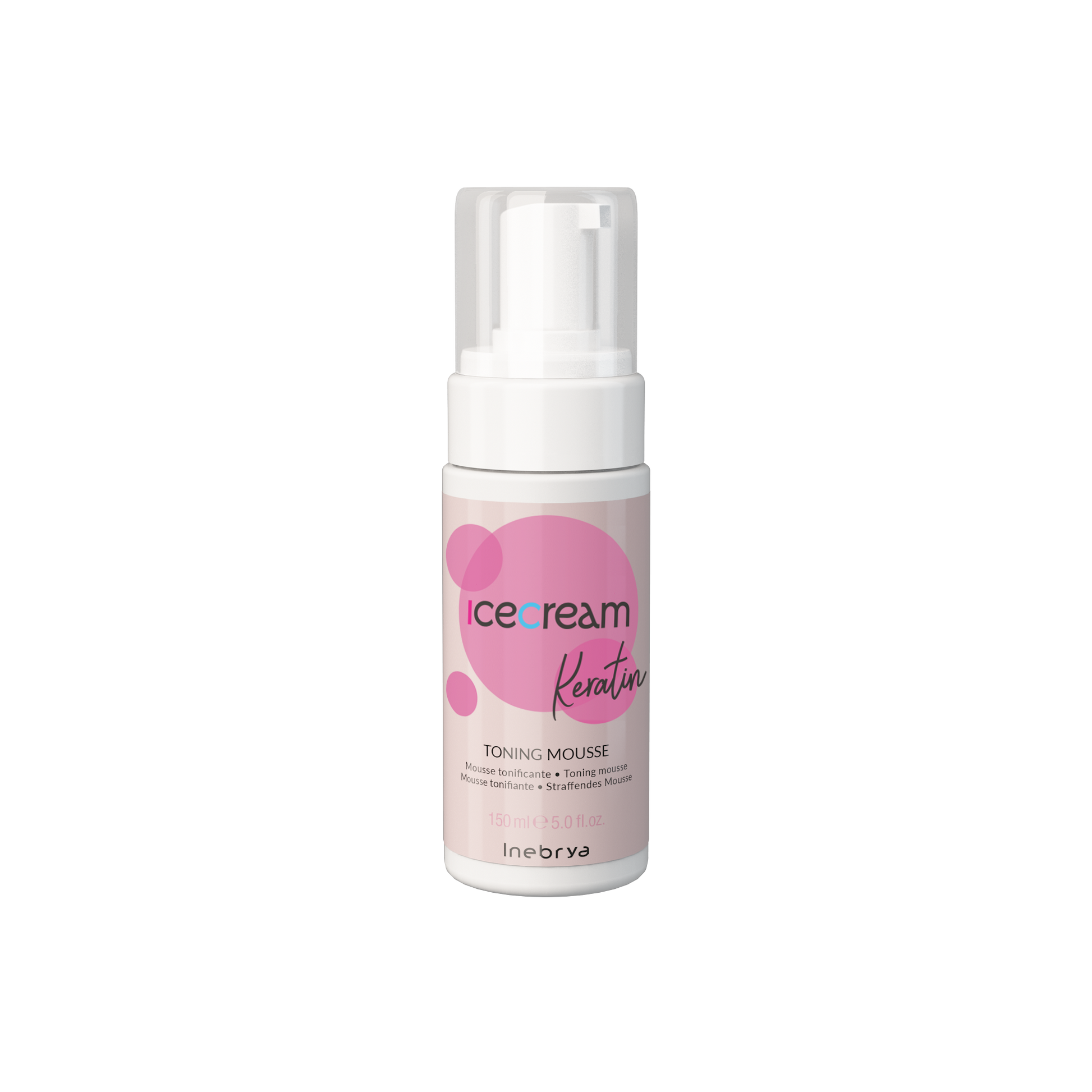 Icecream Keratin Toning Mousse for hair care, 150ml bottle with pump dispenser, pink label design