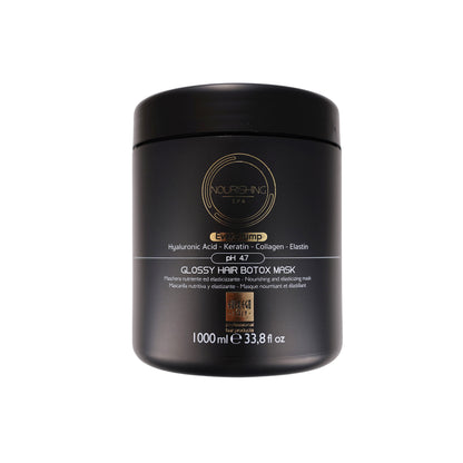 Glossy Hair Botox Mask with Hyaluronic Acid & Keratin, 1000ml nourishing treatment for salon-style shine