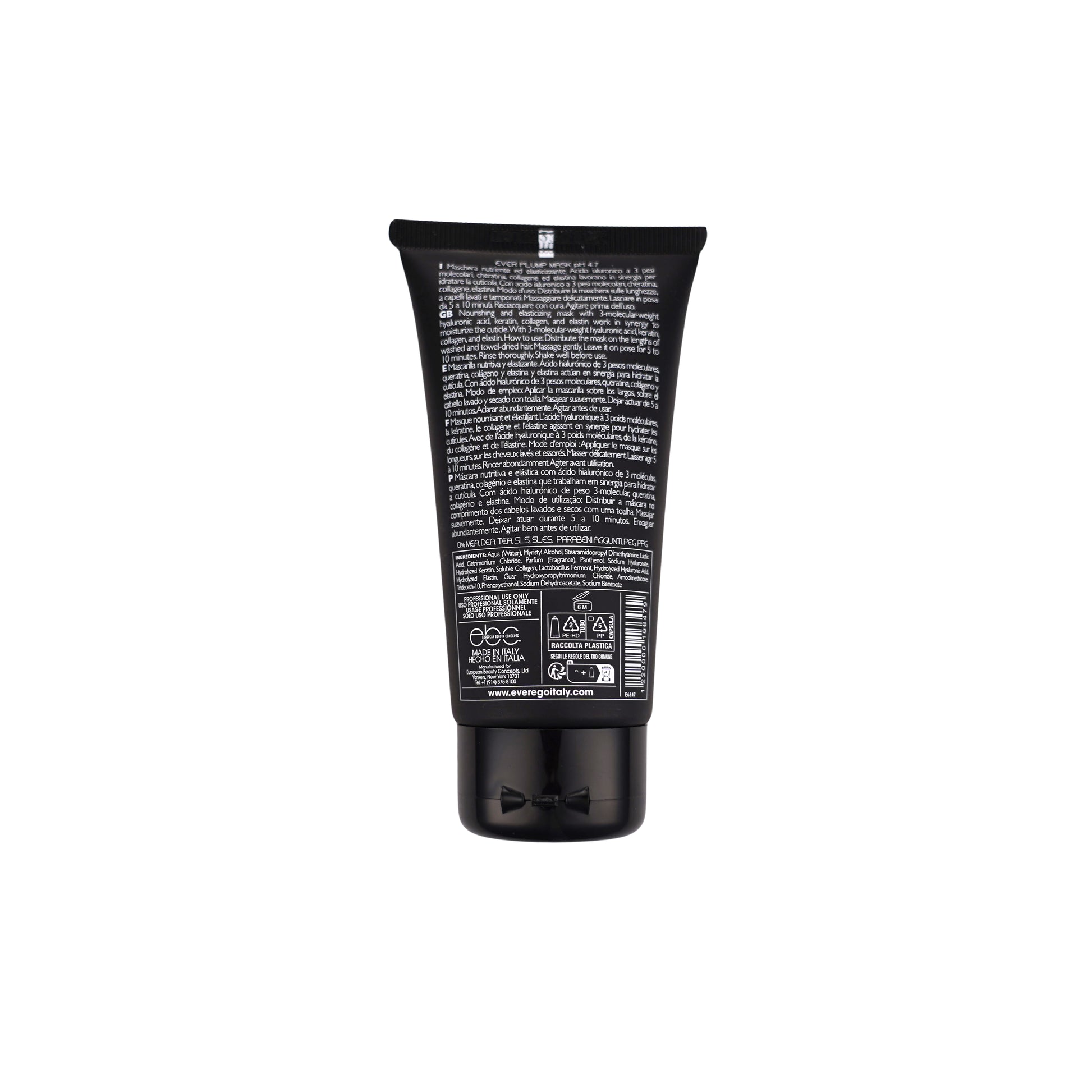 Ever Plump Mask pH 4.7 nourishing hair treatment with hyaluronic acid, keratin, collagen, elastin for salon use