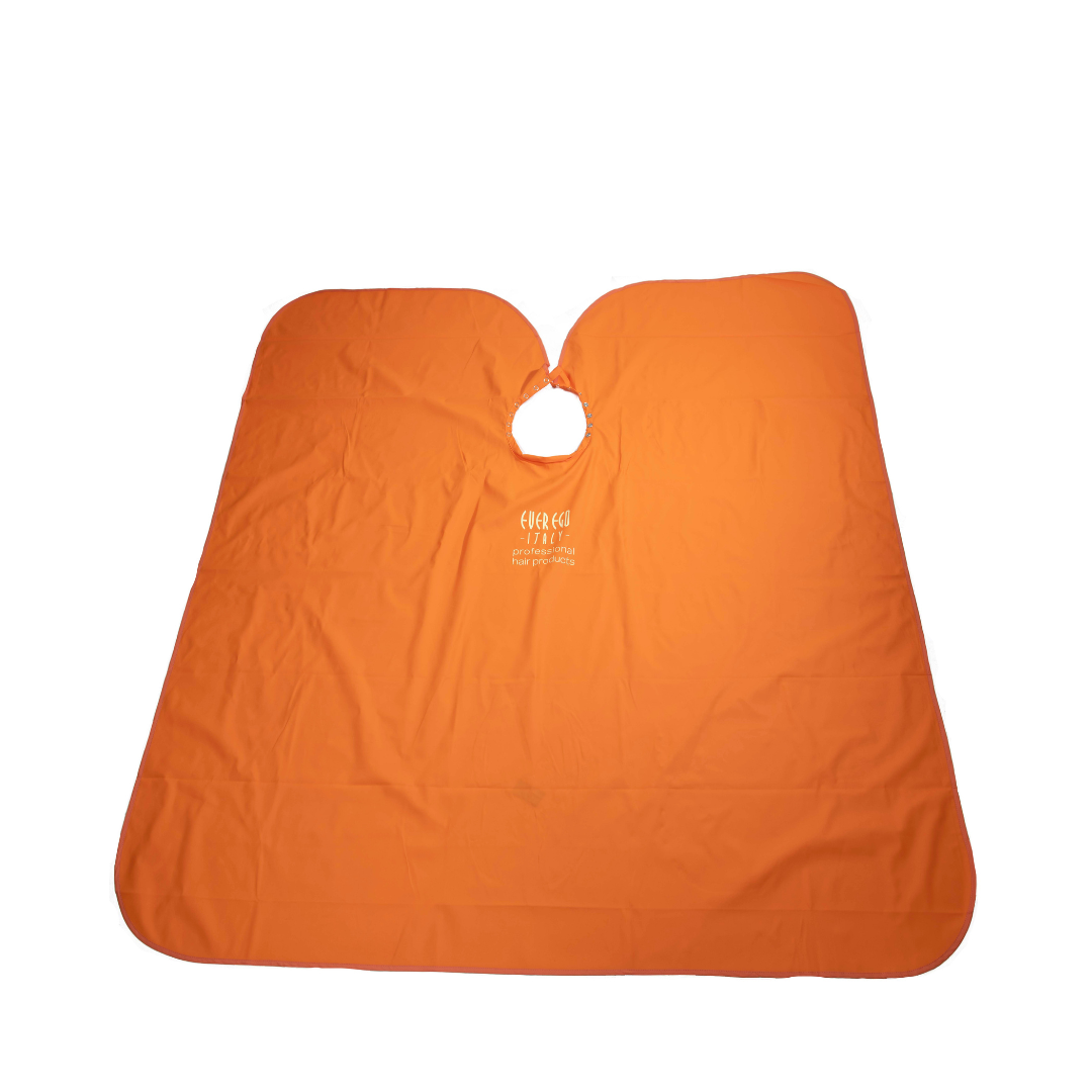 Orange salon cape for hair coloring and styling, professional hairdresser apron with neck hole