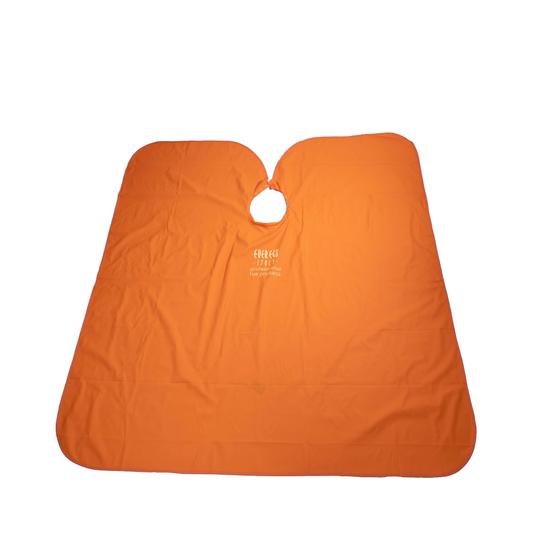 Orange salon cape for hair coloring and styling, professional hairdresser apron with neck hole